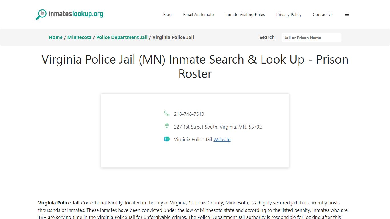 Virginia Police Jail (MN) Inmate Search & Look Up - Prison Roster
