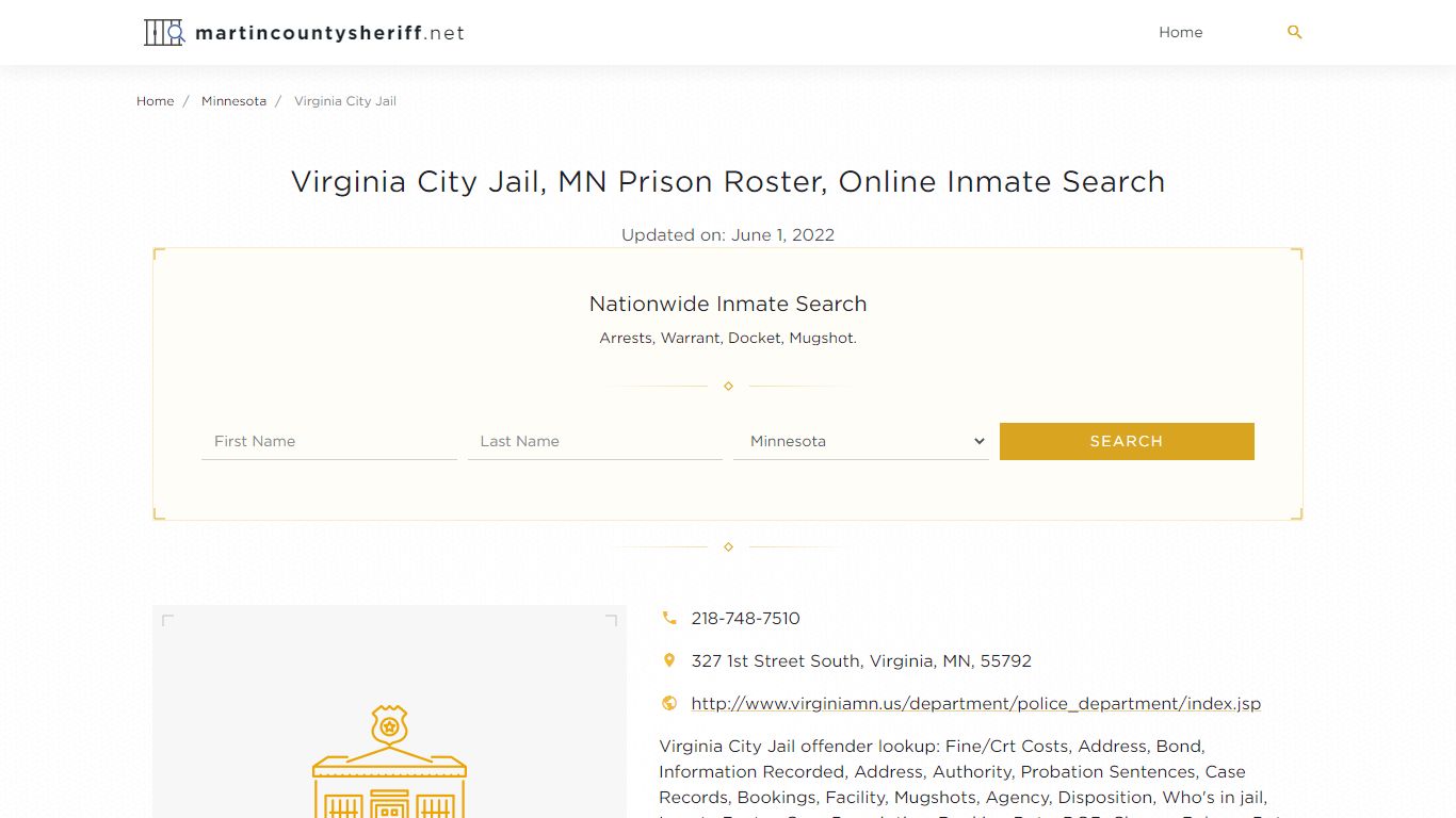Virginia City Jail, MN Prison Roster, Online Inmate Search